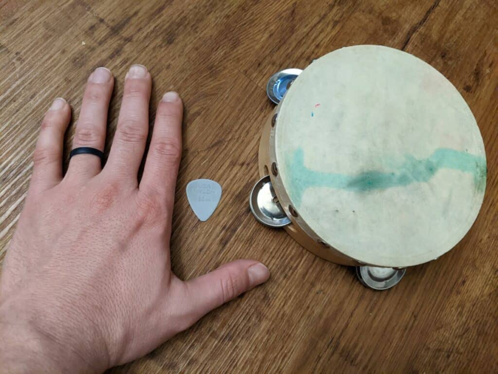 Tambourine with my hand for size reference