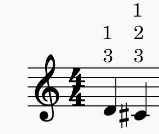 fingerings for C4 and D4, 123, and 13 respectively